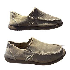 Mens Crocs Santa Cruz Loafers Frayed Canvas Slip-On Shoes Beige Size 10